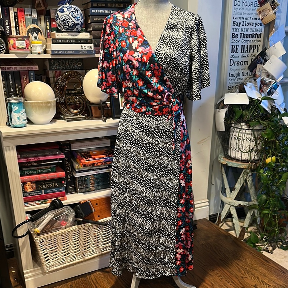 Red and Black Floral and Polkadot Dress